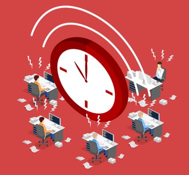 Son tarih kavramı çok çalışan adam. Zaman kavramı, vektör çizim işe