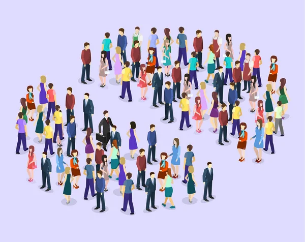 Isometric Flat Crowd People Violet Background — Stock Vector