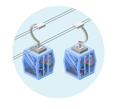 Dağlar, vektör çizim, teleferik izometrik kavramı
