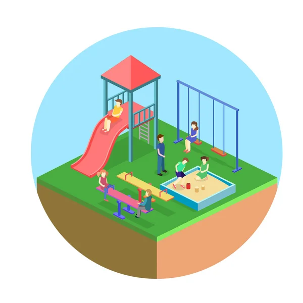 Isometrisk Platt Koncept Web Barn Lekplats Set Barn Gungor Slide — Stock vektor