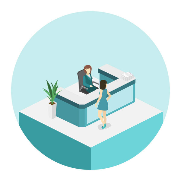 Изометрическая плоская 3D изолированная концепция векторного отсечения интерьера Стоматологическая приемная. Стоматологическая клиника
