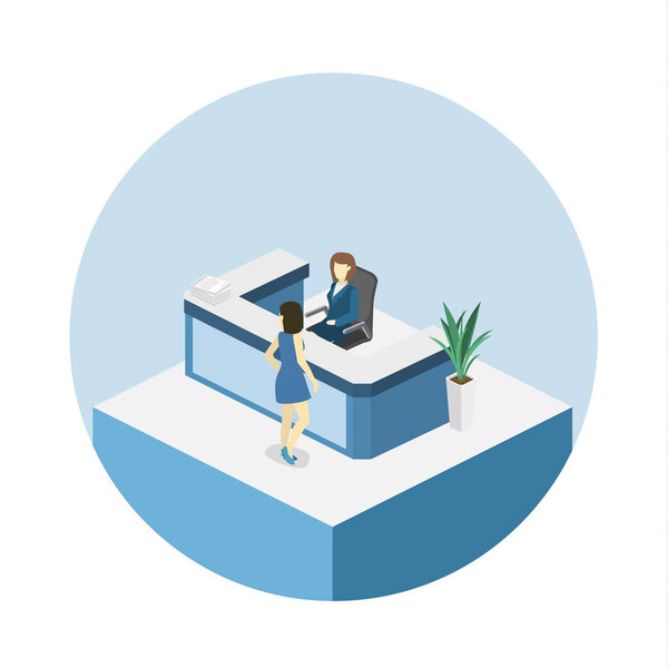 Изометрическая плоская 3D изолированная концепция векторного отсечения интерьера Стоматологическая приемная. Стоматологическая клиника
