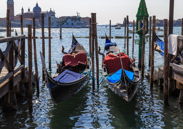 Gondolas on the dock in Venice