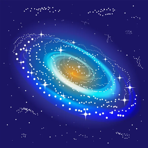 La galaxia espiral brillando en el centro. Fondo estelar. Adecuado para textil, tela, embalaje y diseño web — Vector de stock