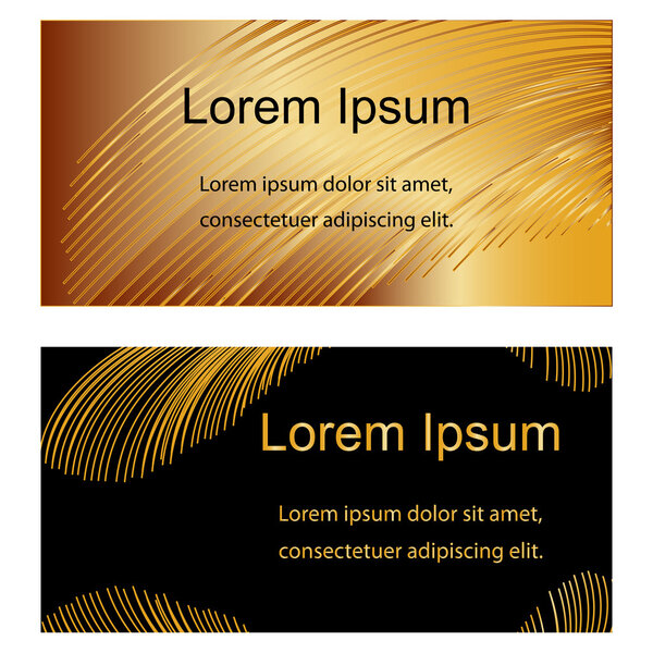 Two Templates for Visiting Cards, Labels, Fliers, Banners, Badges, Posters, Stickers and Advertising Actions.  Beautiful Golden Striped Pattern on Black Background. Vintage Style.