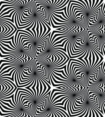 Kesintisiz beyaz ve siyah spiral desen. Tek renkli geometrik arka plan. Tekstil, kumaş, ambalaj ve web tasarımı için uygundur..