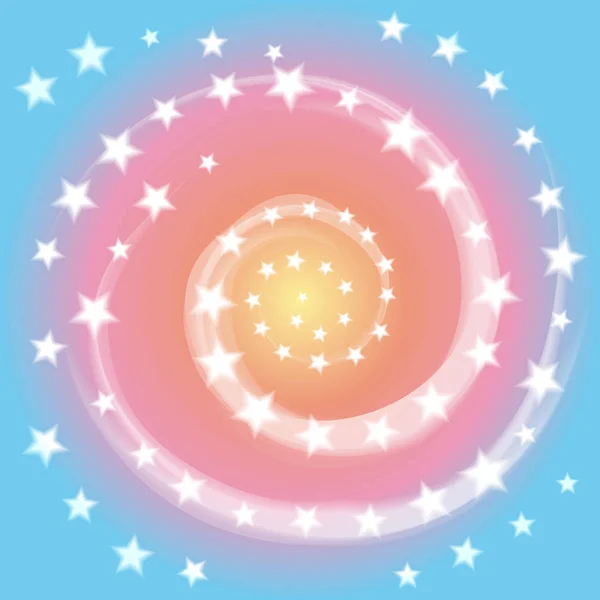 The Star Spiral em Pastel Background. White Stars and Spirals Twisted in Vortex (em inglês). Adequado para têxteis, tecidos, embalagens e web design . — Vetor de Stock