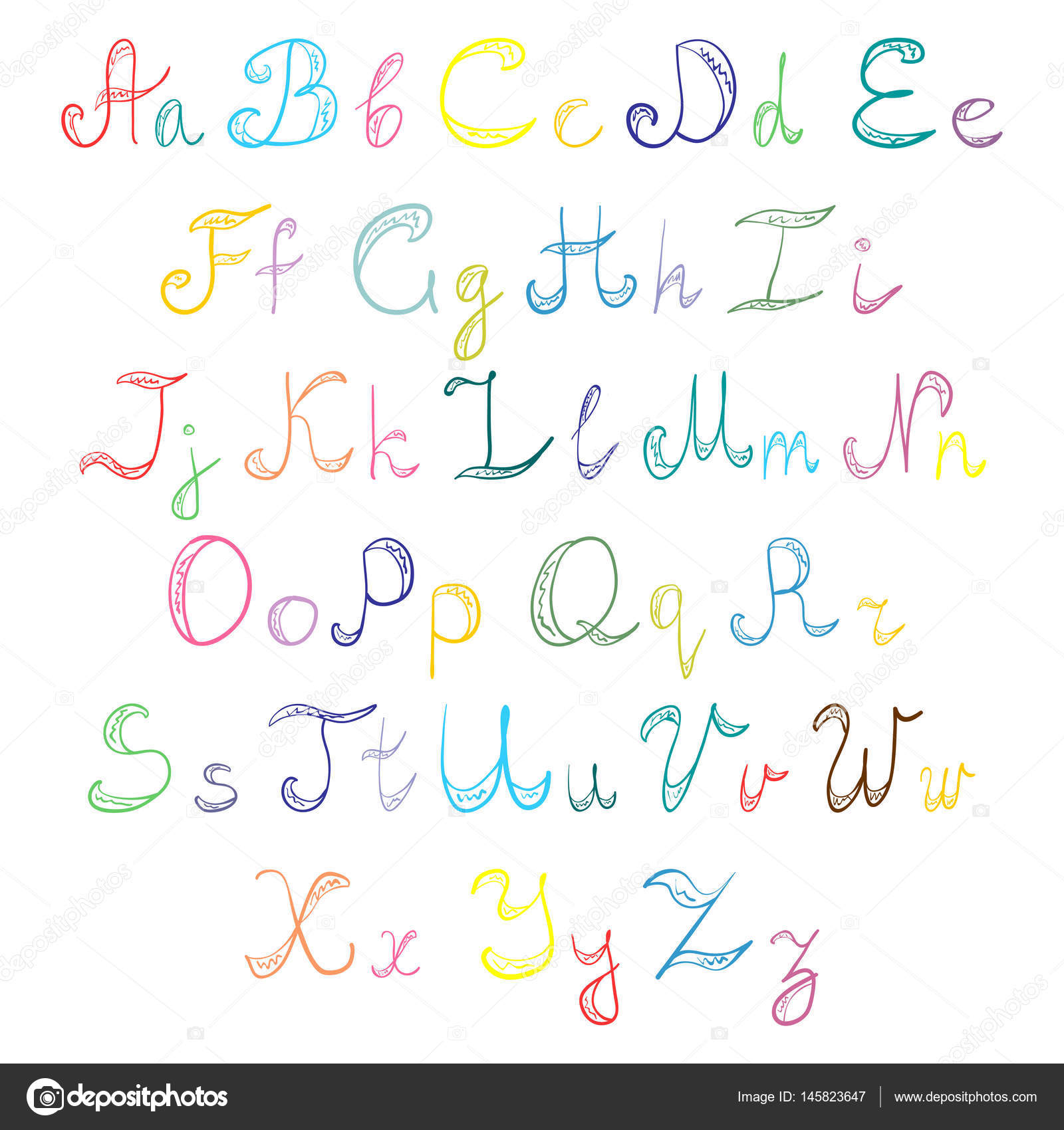Font di Doodle disegnato a mano Disegni di bambini dell alfabeto colorato Scribble —