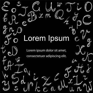 Elle çizilmiş Doodle yazı tipi siyah. Herkesdaire oluşturacak şekilde düzenlenmiş karalama alfabe çocuk çizimleri