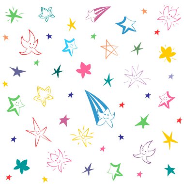 Renkli el komik yıldız çekilmiş. Çocuk çizimleri Doodle yıldız.