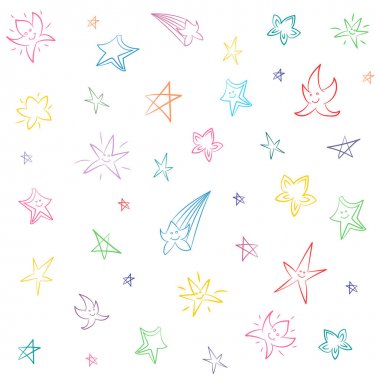 Renkli el yıldız kümesini çekilmiş. Çocuk çizimleri komik yıldız. Kroki tarzı.