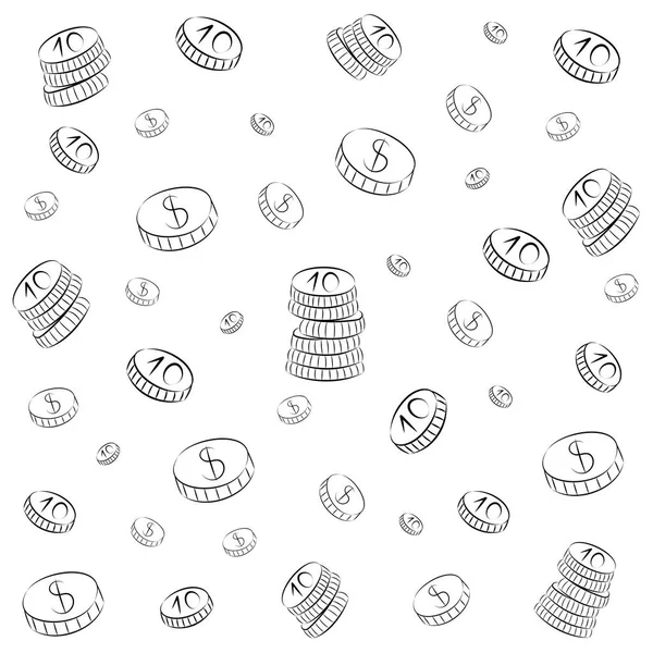 Monedas dibujadas a mano. Doodle Money Rain. Estilo de boceto . — Archivo Imágenes Vectoriales