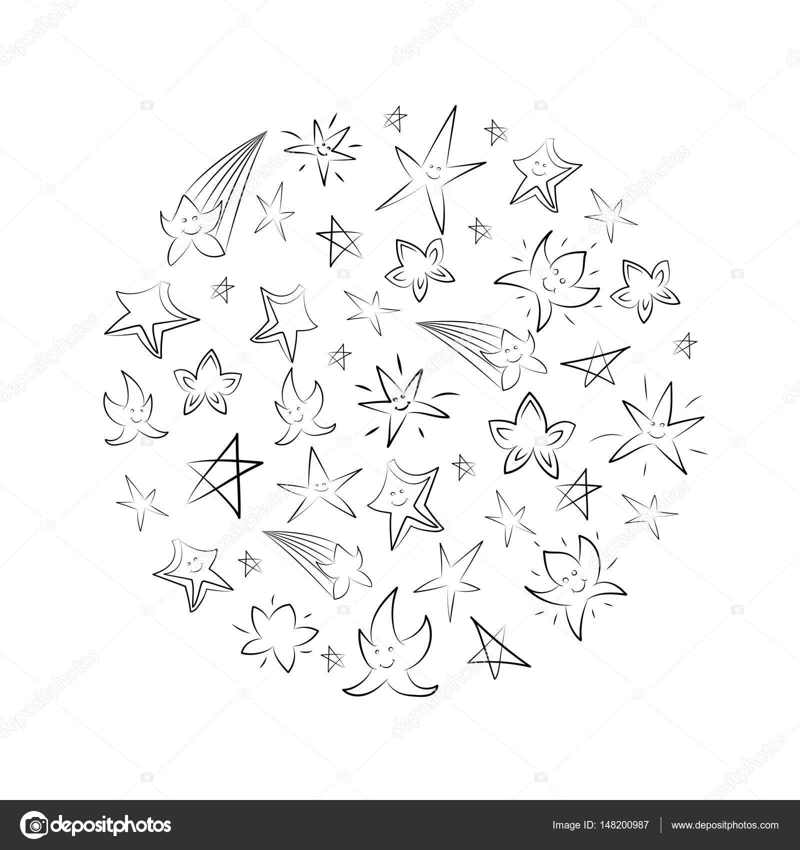 Hand Drawn Set di stelle disposte in cerchio Disegni di bambini delle stelle di Doodle