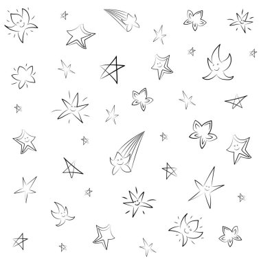 El yıldız kümesini çekilmiş. Çocuk çizimleri komik yıldız. Kroki tarzı