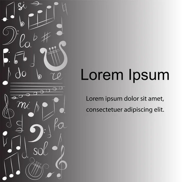 Tek renkli elle çizilmiş müzik simgeler kümesi. Tiz nota anahtarı, bas nota anahtarı, notlar ve lir doodle. El ilanları, afişler, rozetler, çıkartmalar ve reklam eylemler için şablon