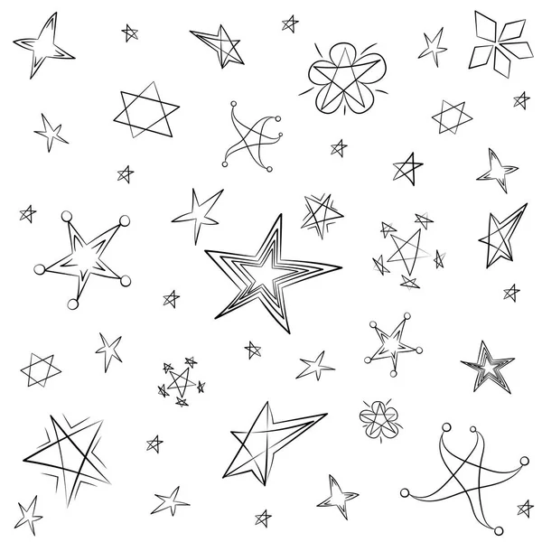Hand Drawn Set of Stars. Children Drawings of Funny Stars. Doodle Style — Stock Vector