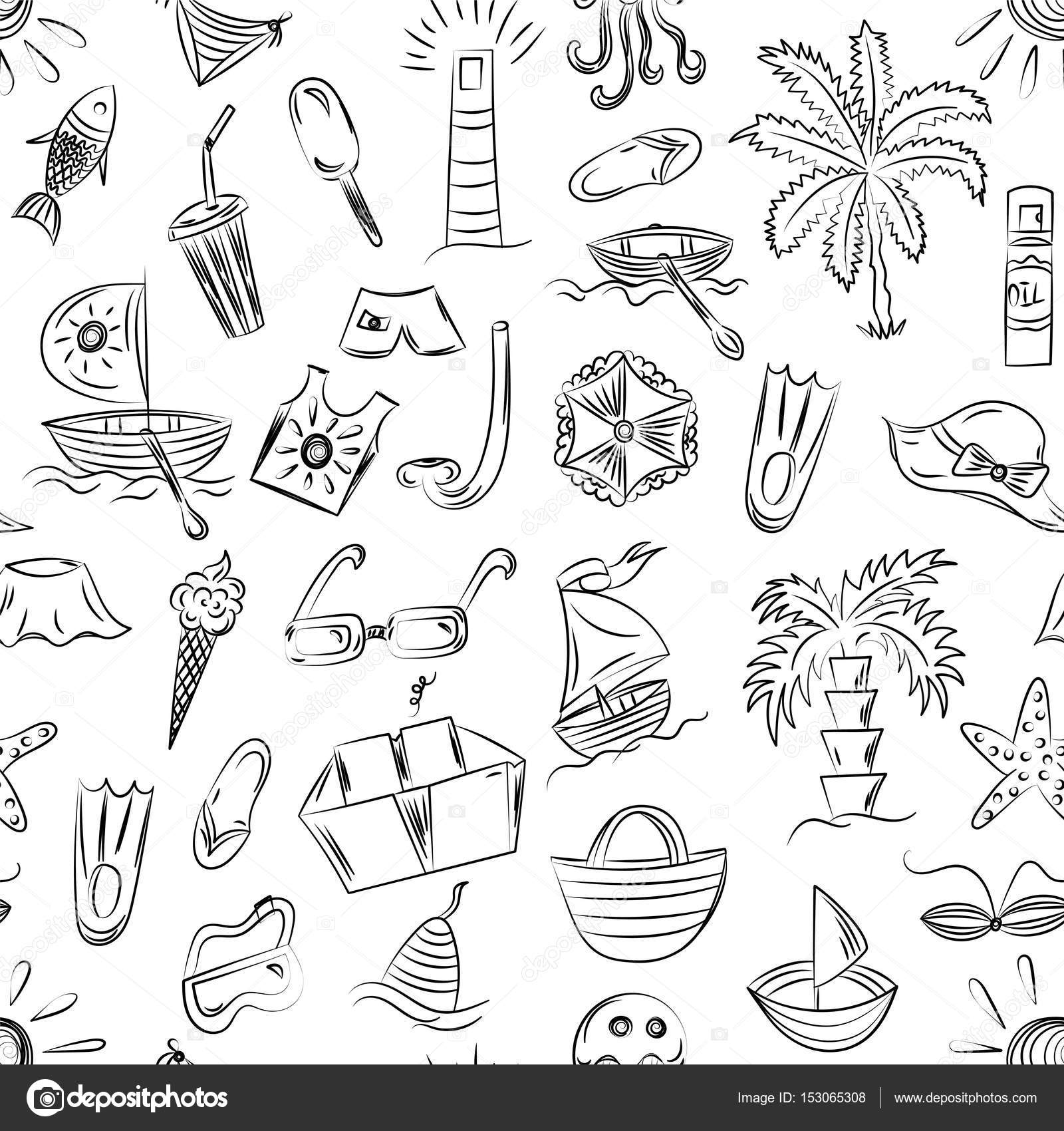Seamless Pattern of Hand Drawn estate posti vacanti di simboli Disegni bambini di barche Doodle