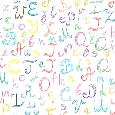 Dikişsiz desen elle çizilmiş Doodle yazı tipi. Çocuk çizimleri karalama alfabesi.