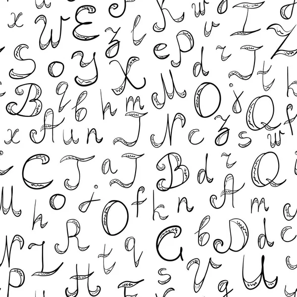 Padrão sem costura mão desenhada Doodle Font. Crianças Desenhos do alfabeto Scribble . — Vetor de Stock