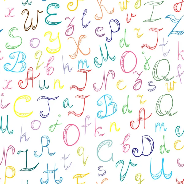 Seamless mönster handritad Doodle teckensnitt. Barn ritningar av Scribble alfabetet. — Stock vektor