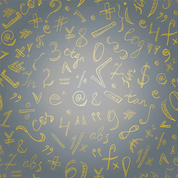 黄金の手描き落書き記号数字のシームレスなパターン。落書き数学記号. — ストックベクタ