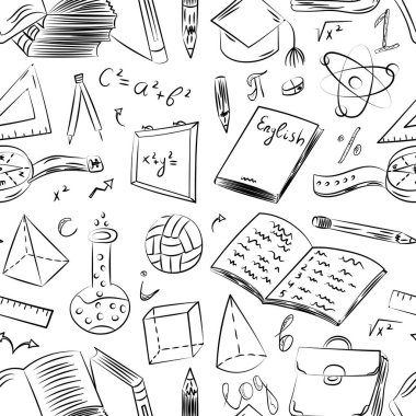 Elle çizilmiş okul sembolleri ile Seamless Modeli