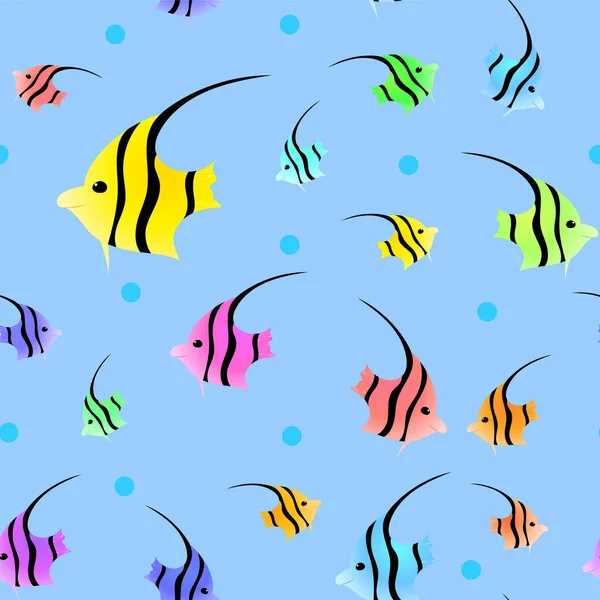 Padrão sem costura de peixes exóticos coloridos no azul . — Vetor de Stock