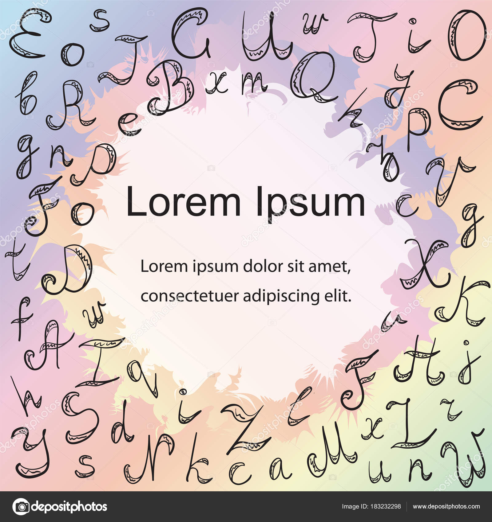 Font di Doodle disegnato a mano su fondo pastello Disegni di bambini dell alfabeto