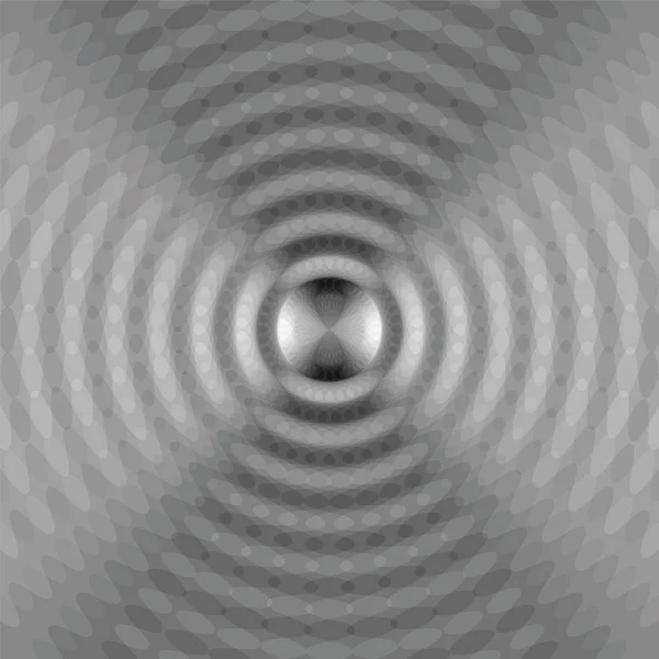 Im Zentrum kreuzen sich monochrom expandierende Wellen. Optischer Volumeneffekt. — Stockvektor
