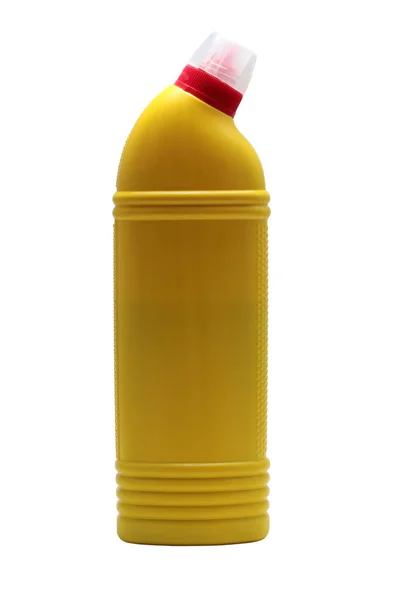 Yellow Plastic Bottle Cleaning Products Isolated White — Stock Photo, Image