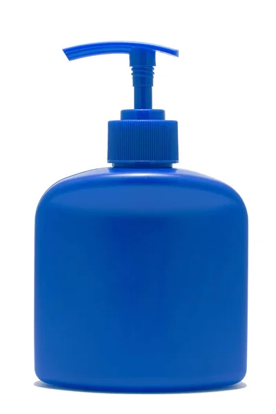 Blue  bottle with dispenser isolated — Stock Photo, Image