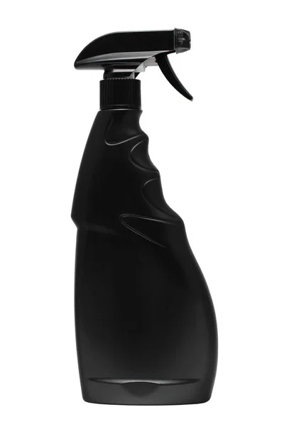Μαύρο Πλαστικό Μπουκάλι Σκανδάλη Σπρέι Λευκό Φόντο — Φωτογραφία Αρχείου