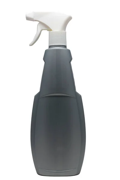 Grey bottle with a white atomizer on an isolated background — Stock Photo, Image