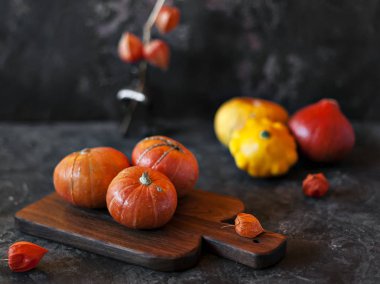 karanlık bir arka plan üzerinde küçük kabak