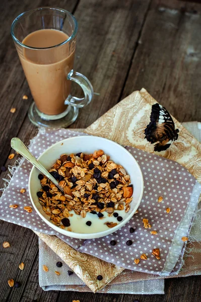 Kávé, granola, joghurtos — Stock Fotó