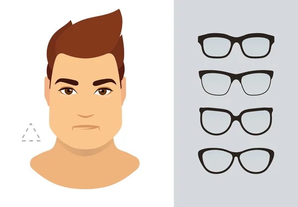 삼각형 남자 얼굴 유형에 대 한 남자 안경 모양입니다. 벡터 아이콘. — 스톡 벡터