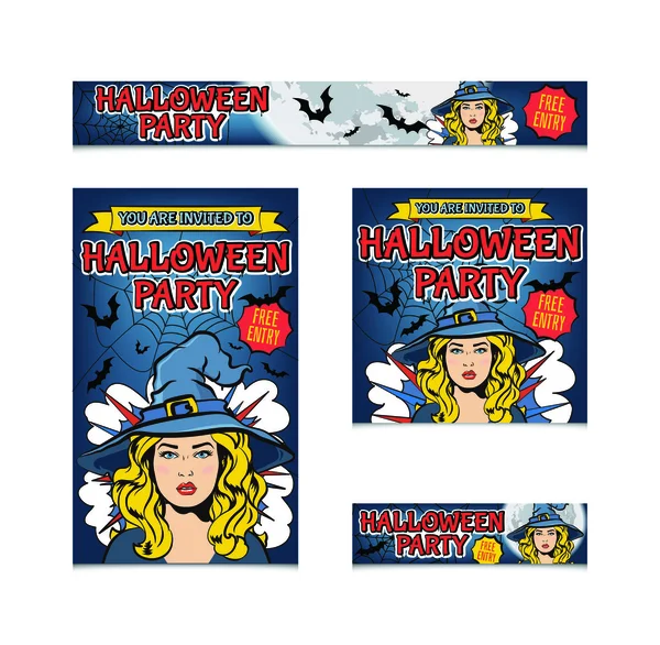 Four halloween banners template. Halloween party vector invitation. Several banners sizes. — Stock Vector