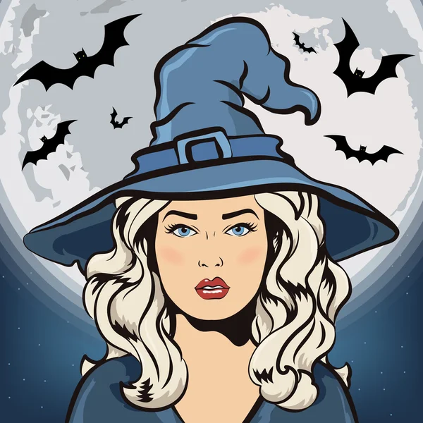 Witch and bats over the moon. Halloween vector illustration for flyer, greeting card, invitation and poster. — Διανυσματικό Αρχείο