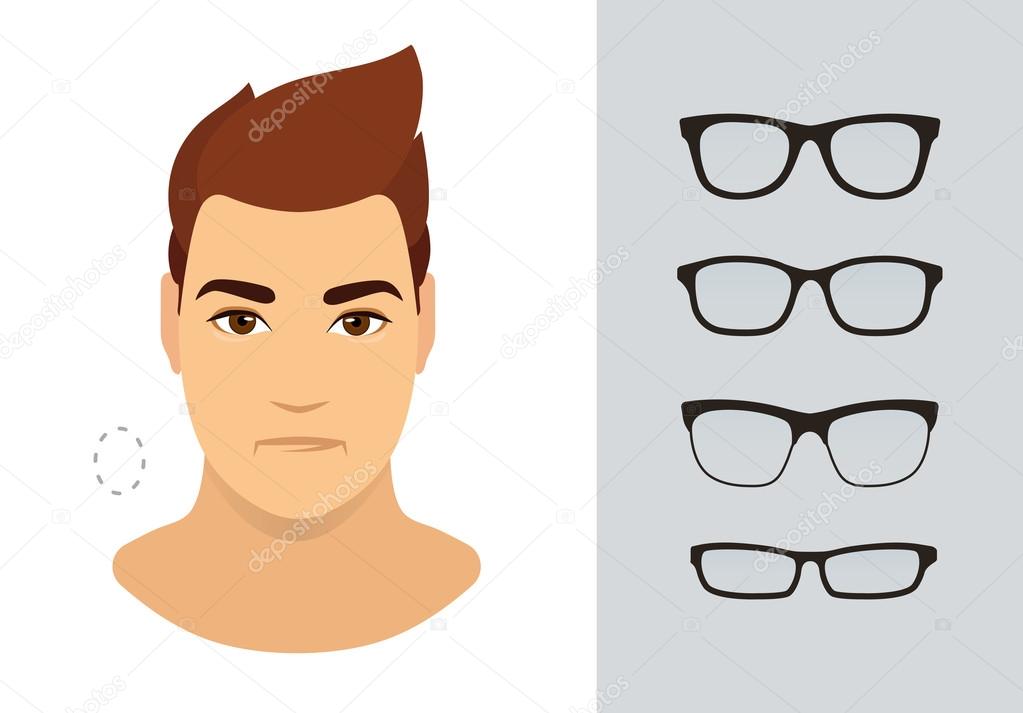 Man eyeglasses shapes for oval man face type. Vector set.