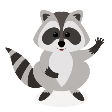 Cute raccoon waving, isolated on white background. Vector illustration. clipart