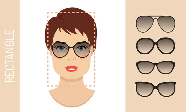 Set van vrouw zonnebril shapes voor rechthoek vrouwen gezichtstype. Vector illustratie. — Stockvector