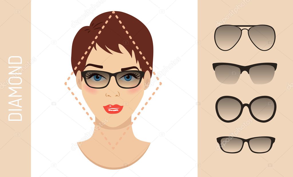 Set of woman sunglasses shapes for diamond women face type. Vector illustration.