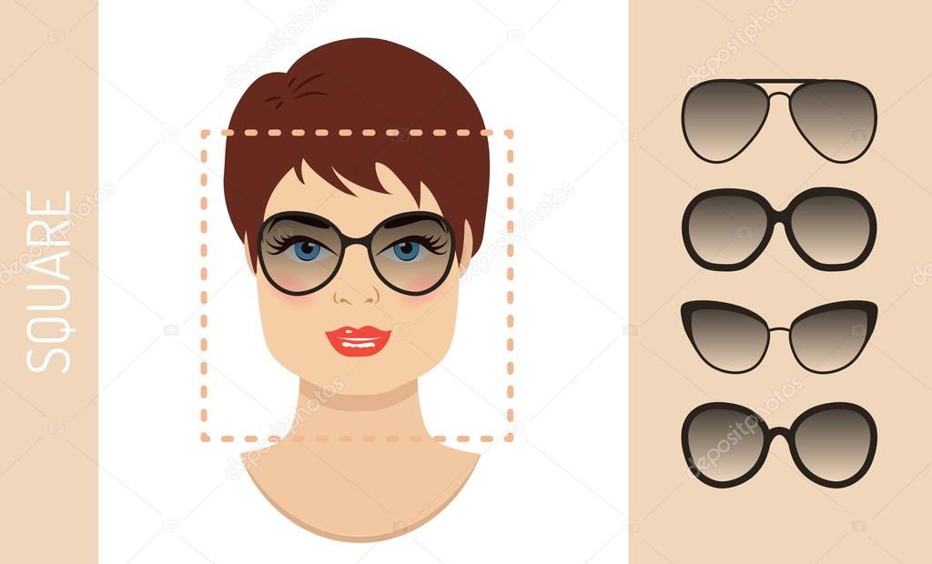 Set of woman sunglasses shapes for square women face type. Vector illustration.
