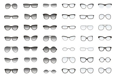 Set of glasses shapes for different face types. Many types of sun glasses. Vector fashion collection. clipart