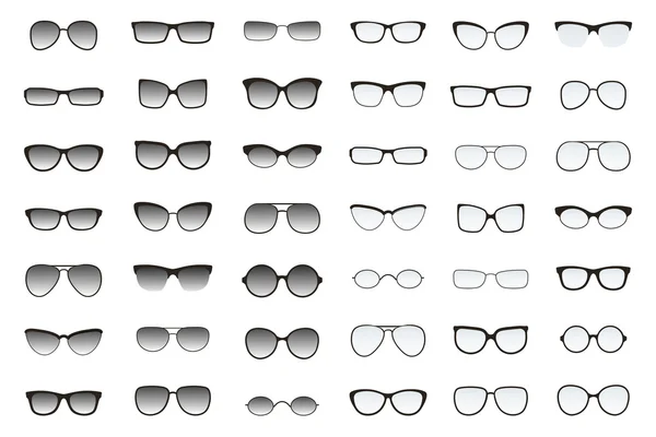 Set of glasses shapes for different face types. Many types of sun glasses. Vector fashion collection. — Stock Vector