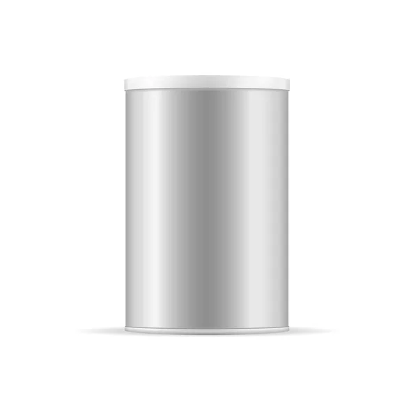 プラスチック製のキャップに灰色のブリキ缶。乾燥食品用コンテナー. — ストックベクタ