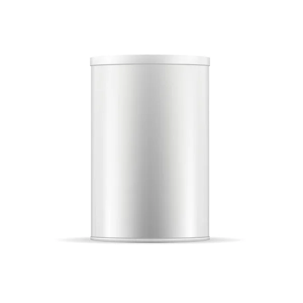 Witte blikje met deksel. Vector ronde container voor producten. — Stockvector