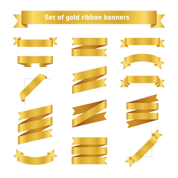 Banner mit goldenem Band. Flat Vector Goldband Sammlung. glänzende Bänder isoliert auf weißem Hintergrund. Goldene Bänder. Etikettenillustration für Grußkarte, Geschenk, Poster, Flyer, Website, News Ihr Design. — Stockvektor