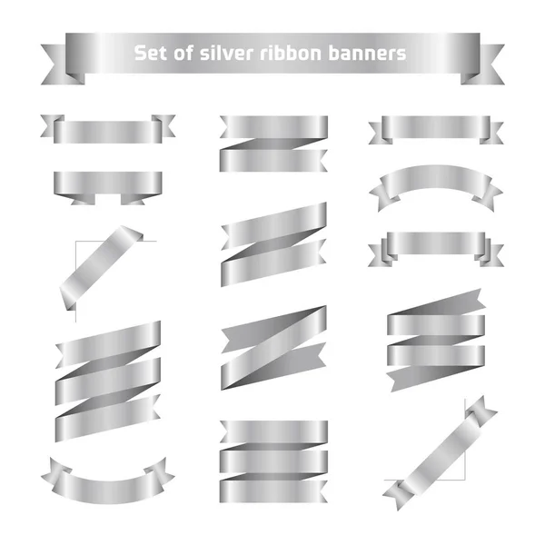 Reihe von Bannern mit silbernem Band. Flat Vector Silver Tape Sammlung. glänzende Bänder isoliert auf weißem Hintergrund. Silberbänder. Etikettenillustration für Grußkarte, Geschenk, Plakat, Flyer, News, Website, Ihr Design. den zweiten Platz. Zahl 2. — Stockvektor