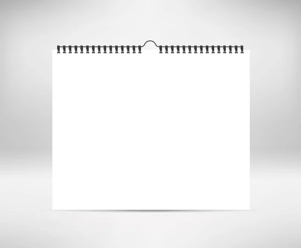Mock-up, šablonu prázdný horizontální kalendář. Listy papíru s spirála. — Stockový vektor